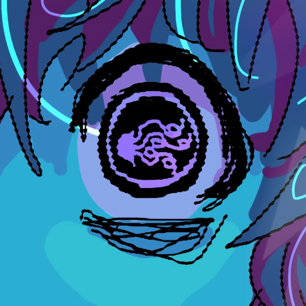 Illustration of a blue person's eye up close in an anime like artstyle with a jellyfish motif in the iris.